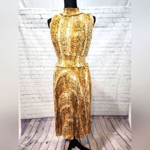 Nanette Leopore Midi print dress, yellow & white, black, Size 2,